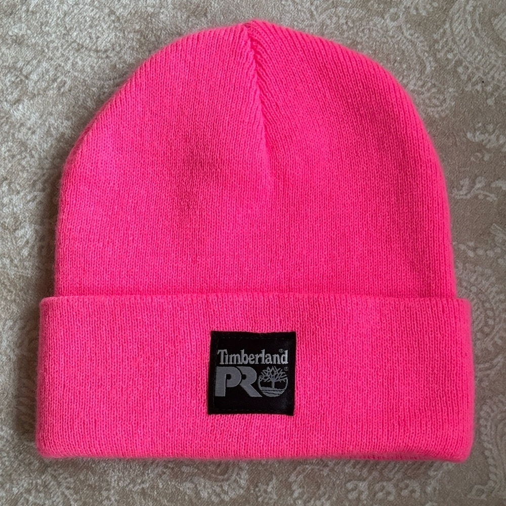 Timberland PRO Watch Cap Hot Pink Barbiecore Rib Knit Stretch Cuffed Beanie Hat